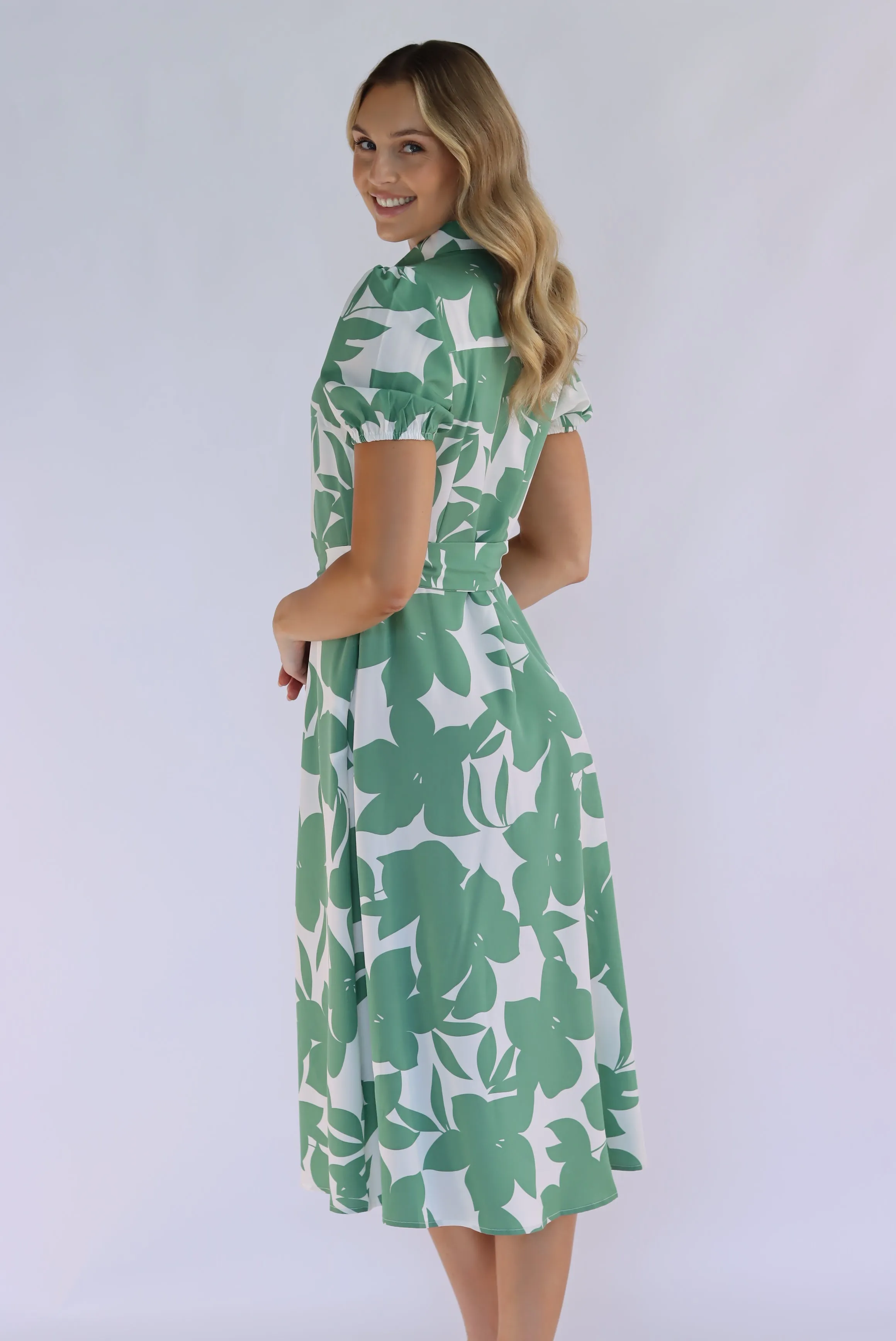 Whispering Sage Midi Shirt Dress