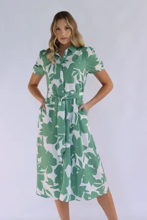 Whispering Sage Midi Shirt Dress