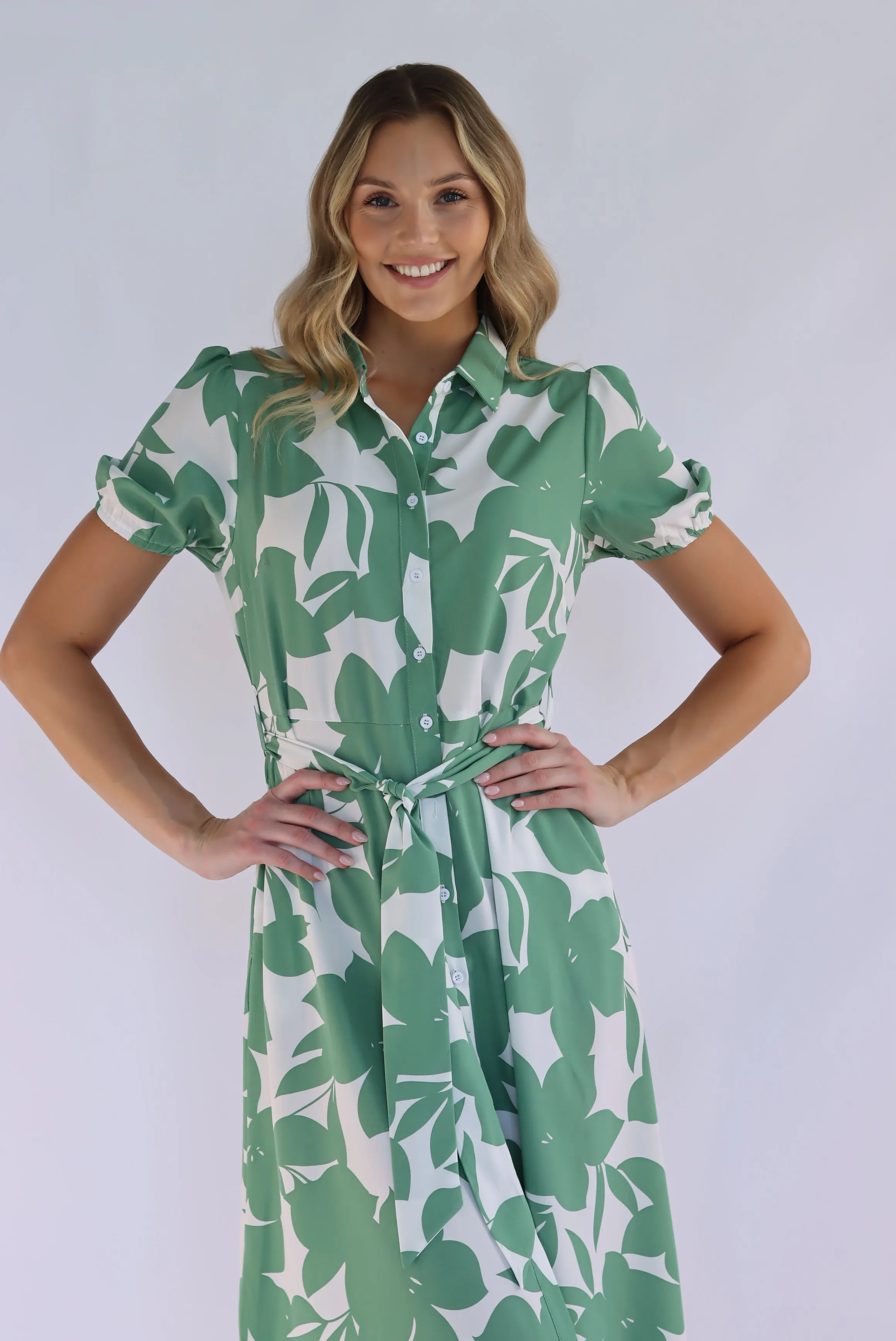 Whispering Sage Midi Shirt Dress