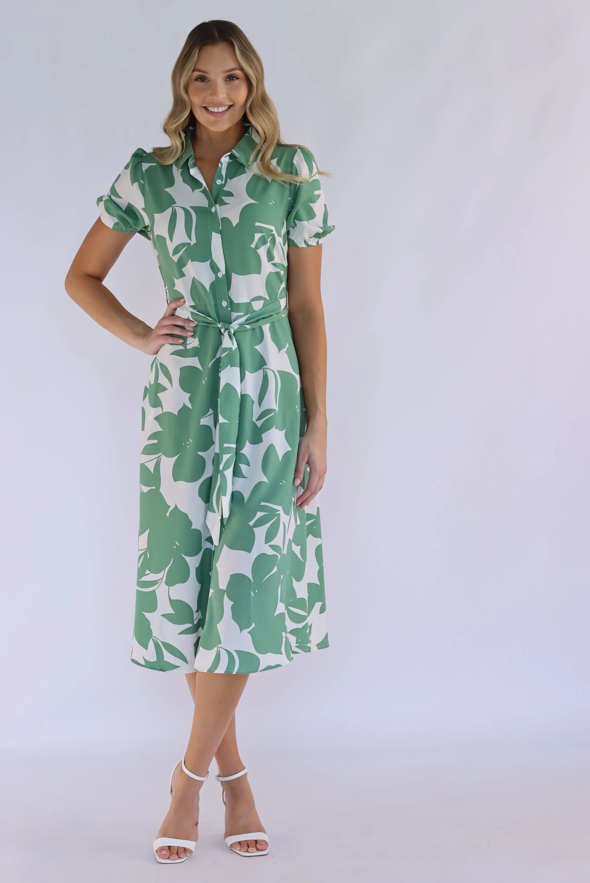Whispering Sage Midi Shirt Dress