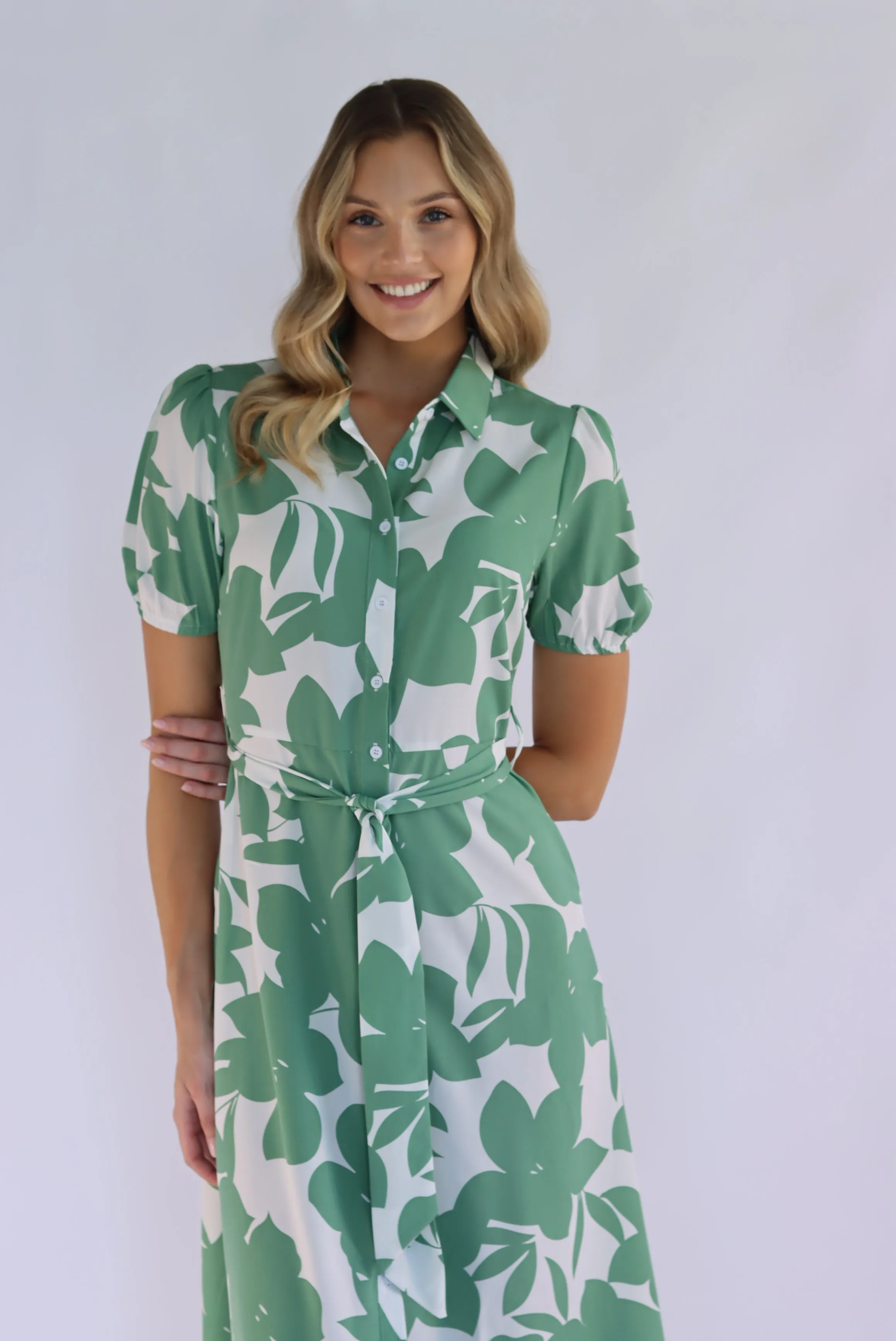 Whispering Sage Midi Shirt Dress