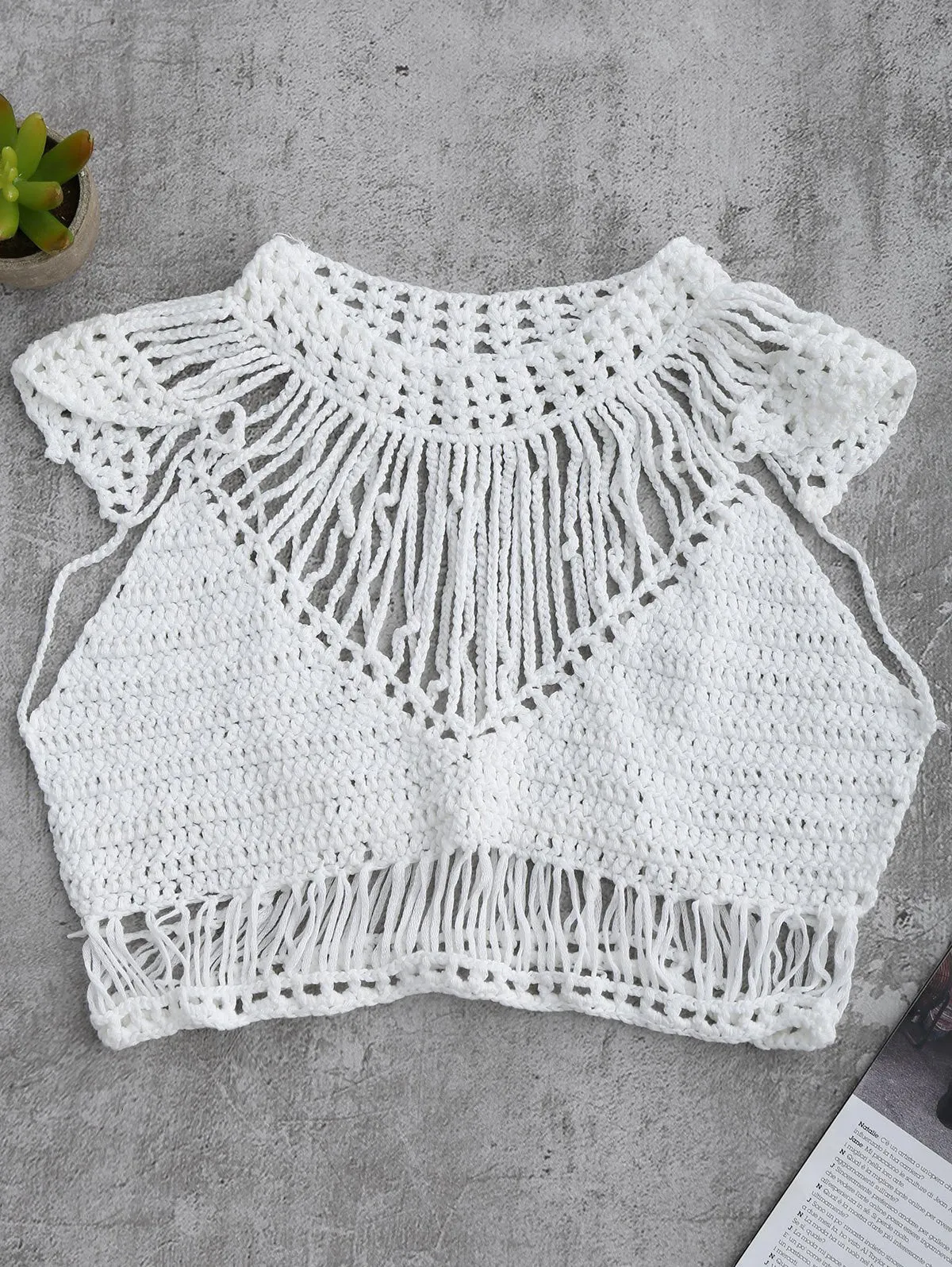White Crochet Cropped Cover Up Top