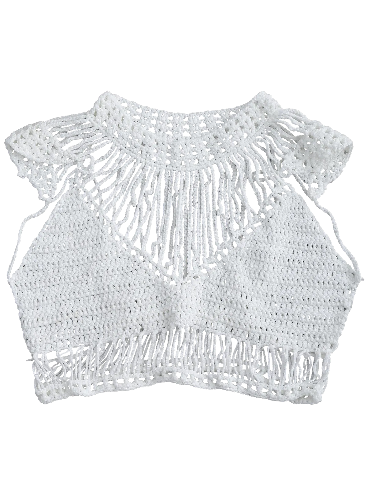 White Crochet Cropped Cover Up Top