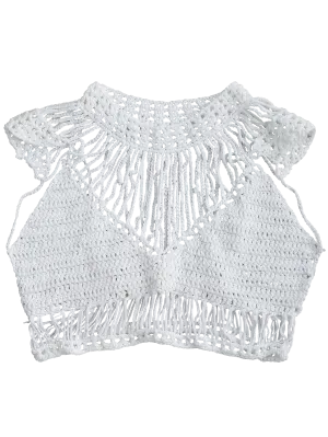 White Crochet Cropped Cover Up Top