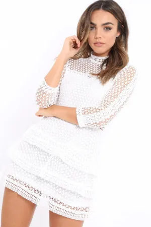 White Crochet Tier Dress - Keiana