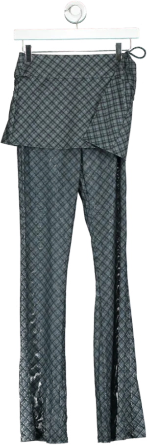 White Fox Grey Plaid Wrap Front Trousers UK S