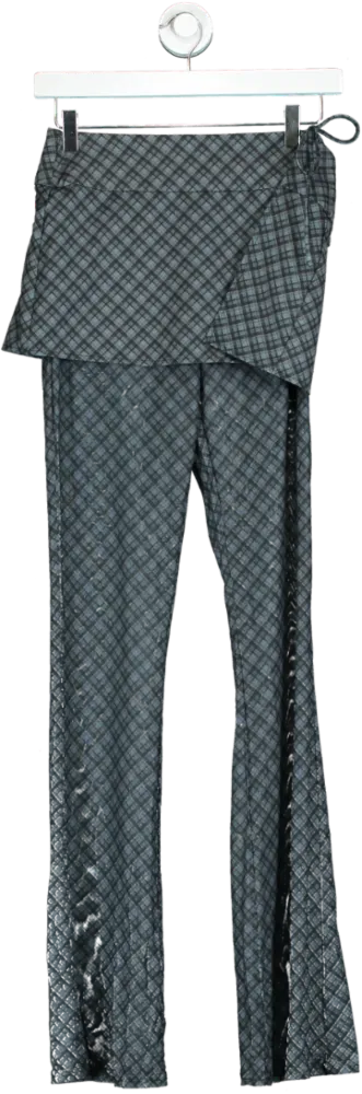 White Fox Grey Plaid Wrap Front Trousers UK S