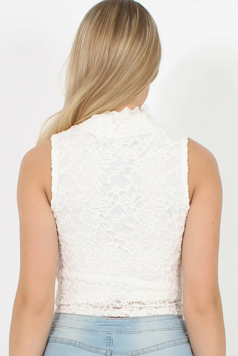 White Lace High Neck Top - Leni