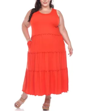 White Mark Fashion Womens Plus Size Scoop Neck Tiered Midi Dress PS315-06/2X