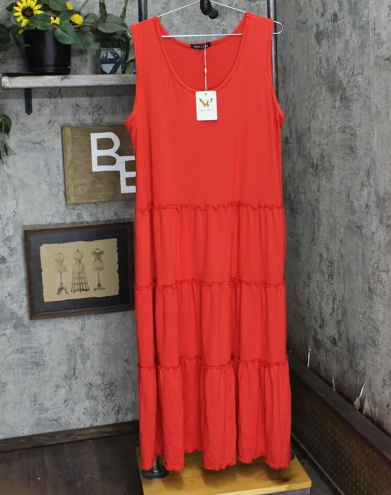 White Mark Fashion Womens Plus Size Scoop Neck Tiered Midi Dress PS315-06/2X