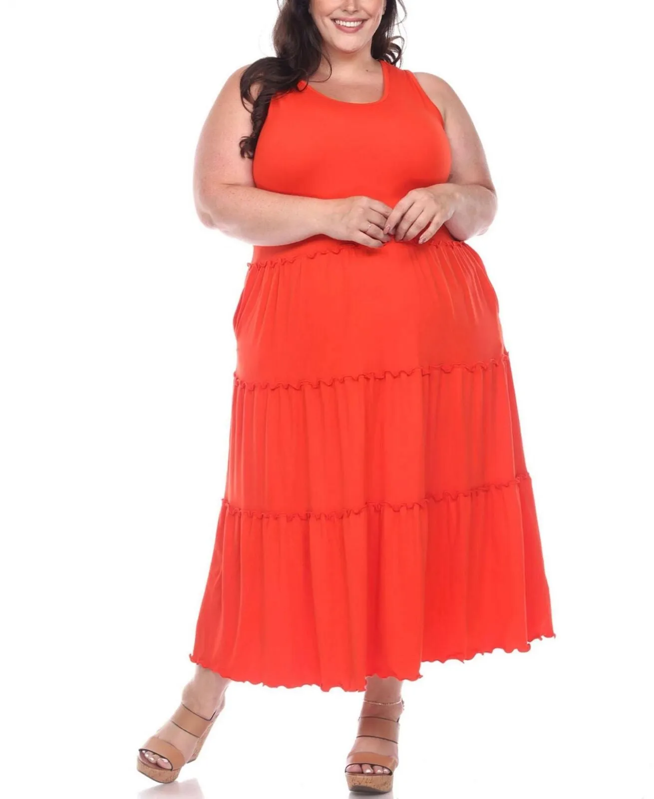 White Mark Fashion Womens Plus Size Scoop Neck Tiered Midi Dress PS315-06/2X