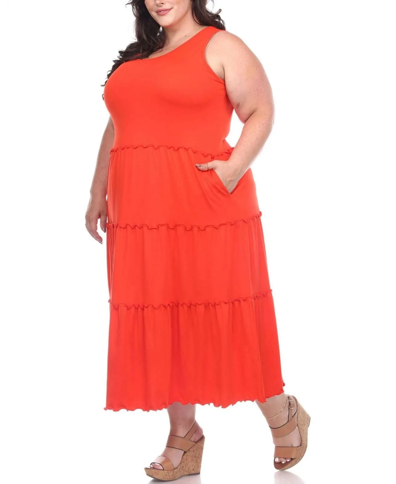 White Mark Fashion Womens Plus Size Scoop Neck Tiered Midi Dress PS315-06/2X