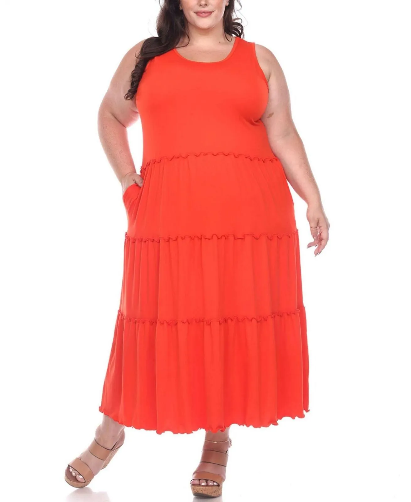White Mark Fashion Womens Plus Size Scoop Neck Tiered Midi Dress PS315-06/2X