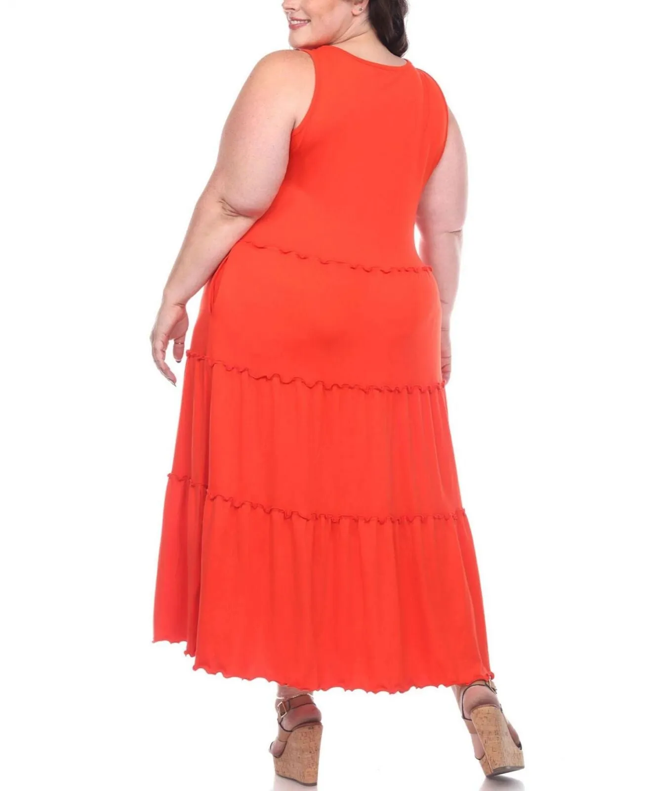 White Mark Fashion Womens Plus Size Scoop Neck Tiered Midi Dress PS315-06/2X