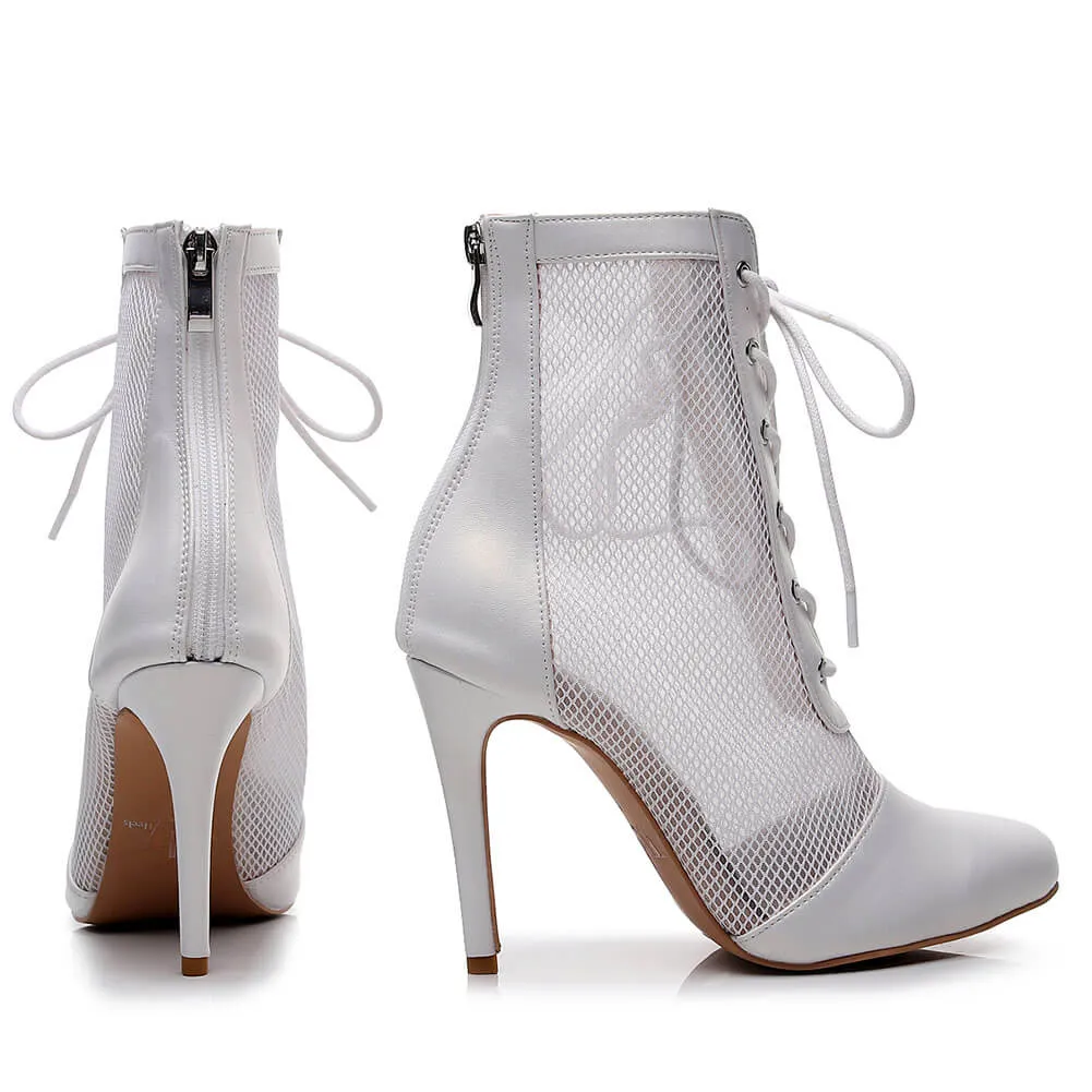 White Mesh Lace-up Dance Boots