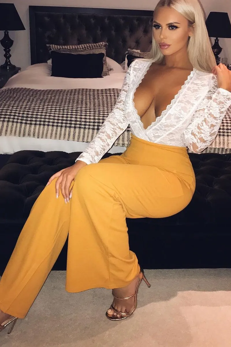 White Plunge Lace Bodysuit - Adele