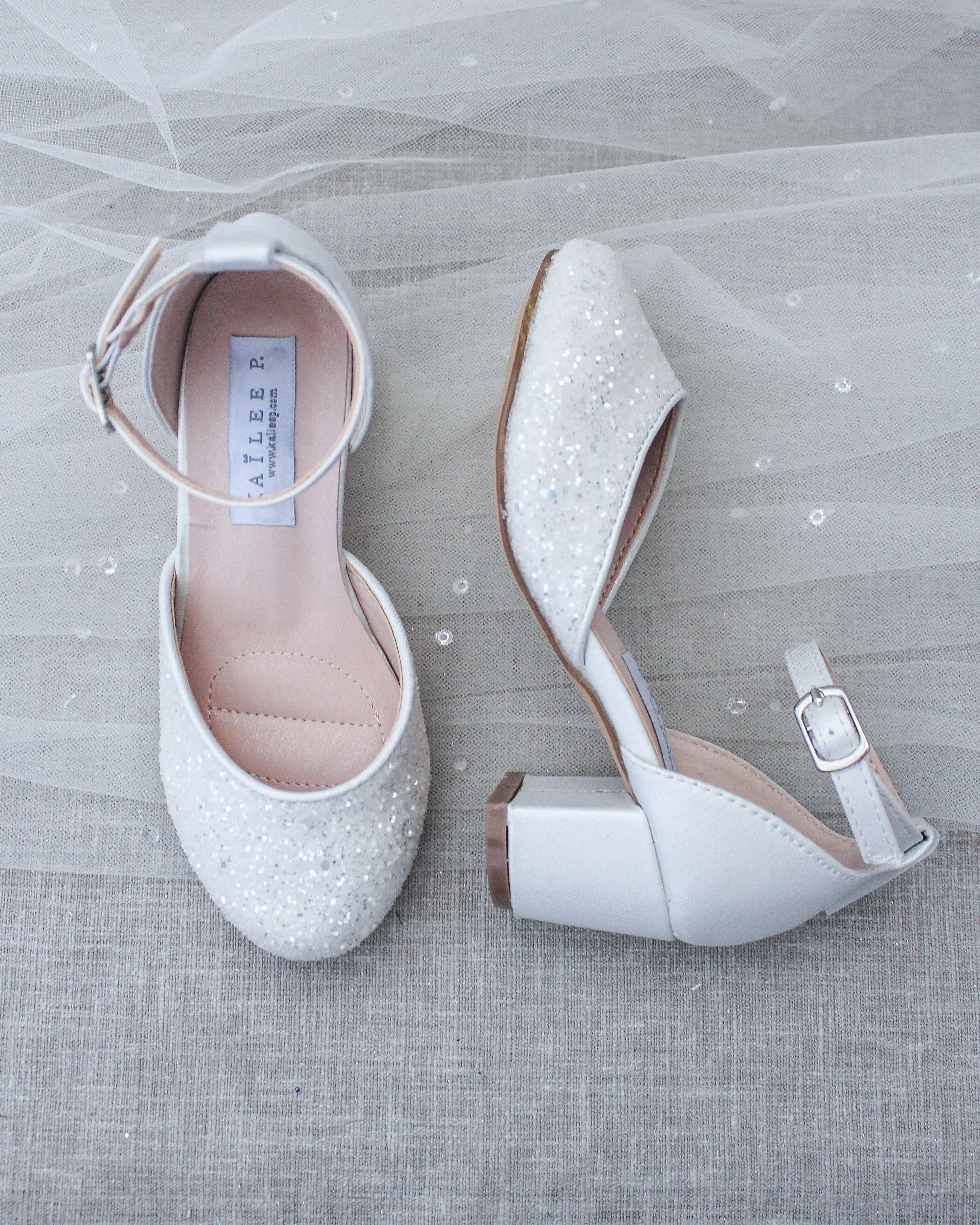 White Rock Glitter Kids Block Heel