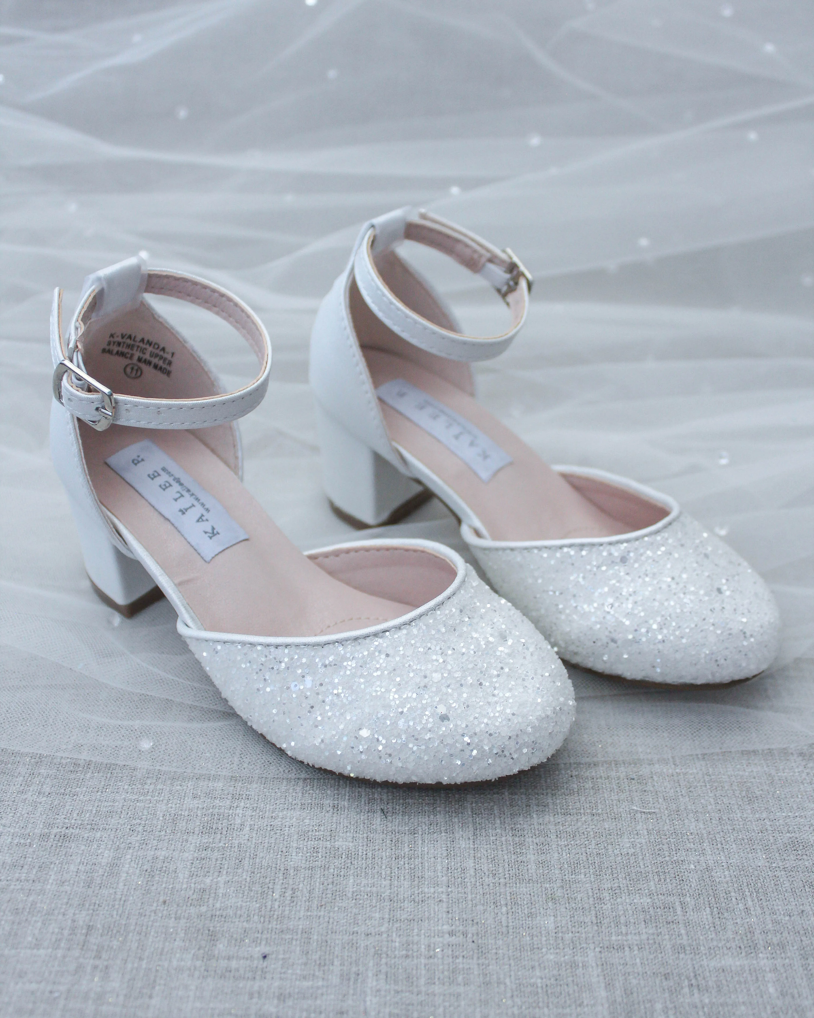 White Rock Glitter Kids Block Heel
