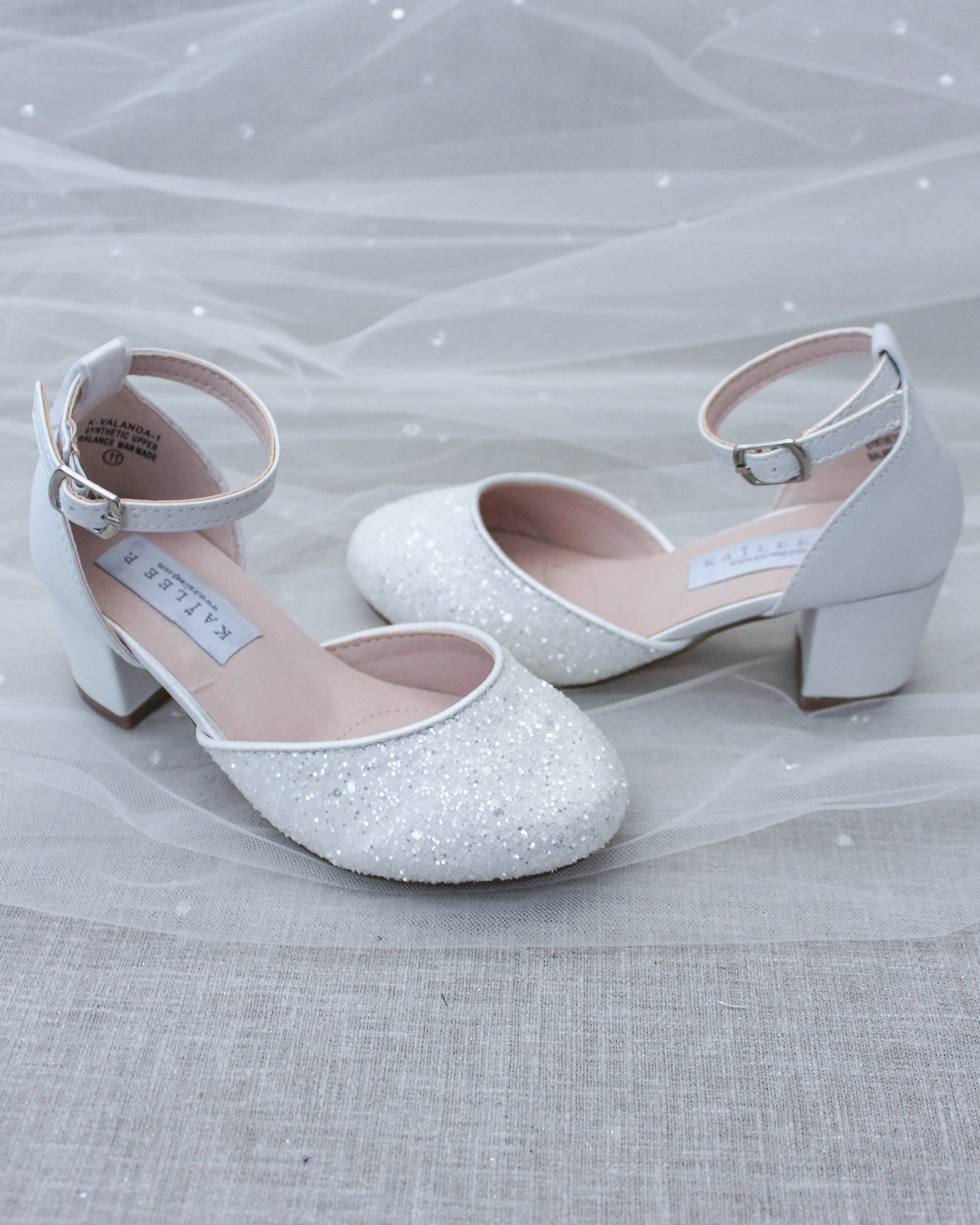 White Rock Glitter Kids Block Heel