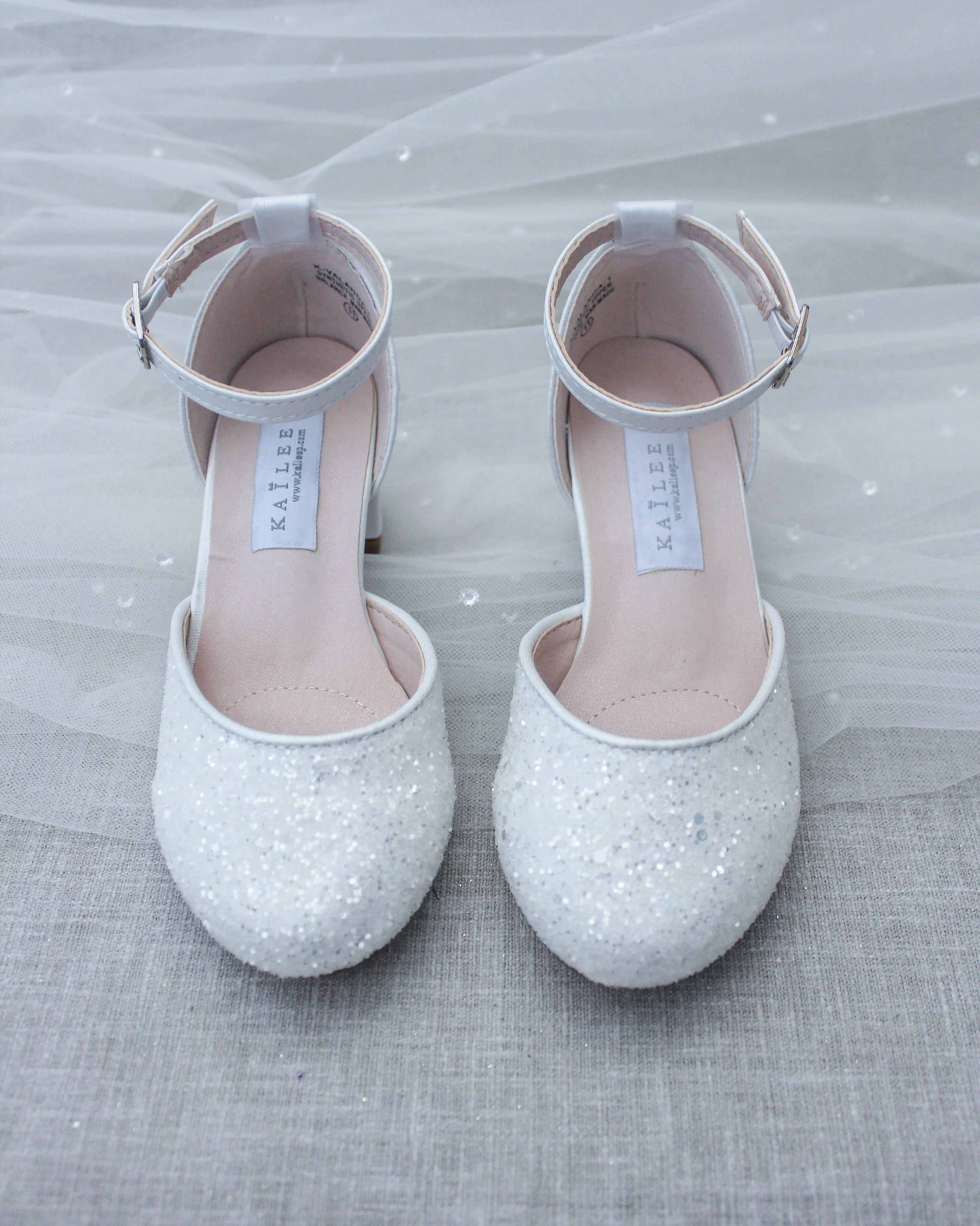 White Rock Glitter Kids Block Heel