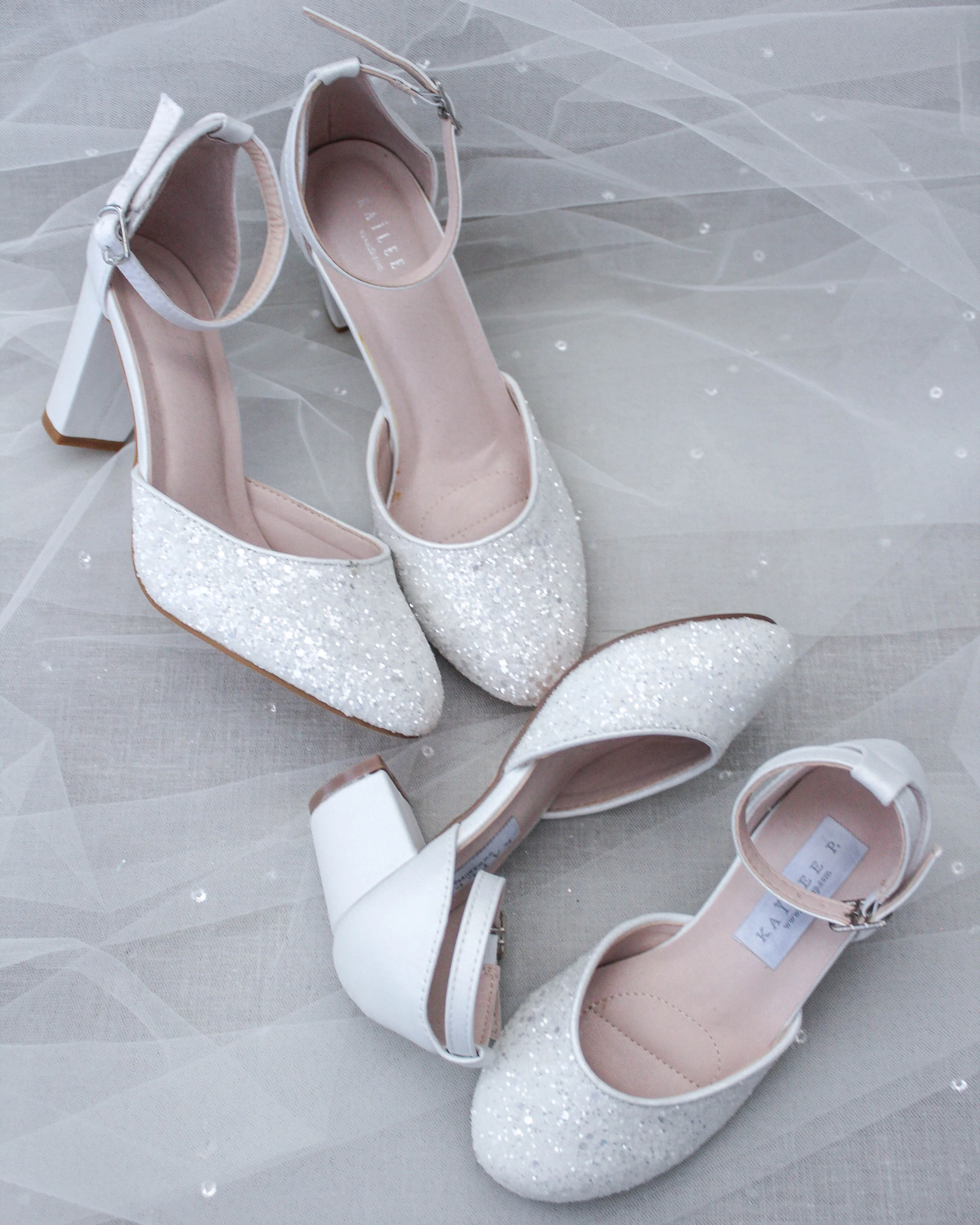White Rock Glitter Kids Block Heel
