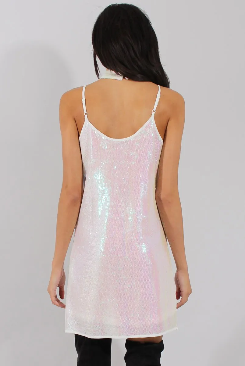 White Sequin Cami Choker Dress - Ariel