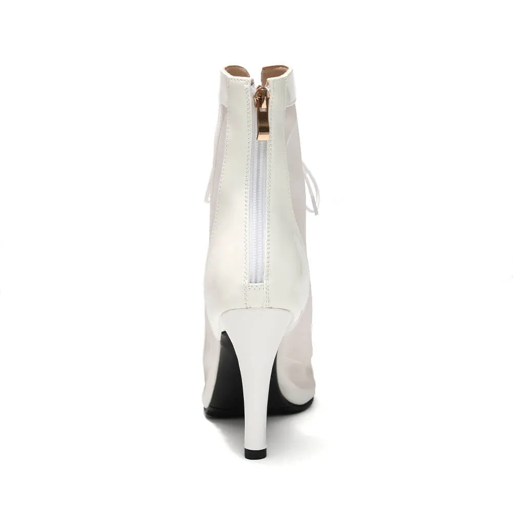 White Women's Mesh Lace-Up Dance Boots