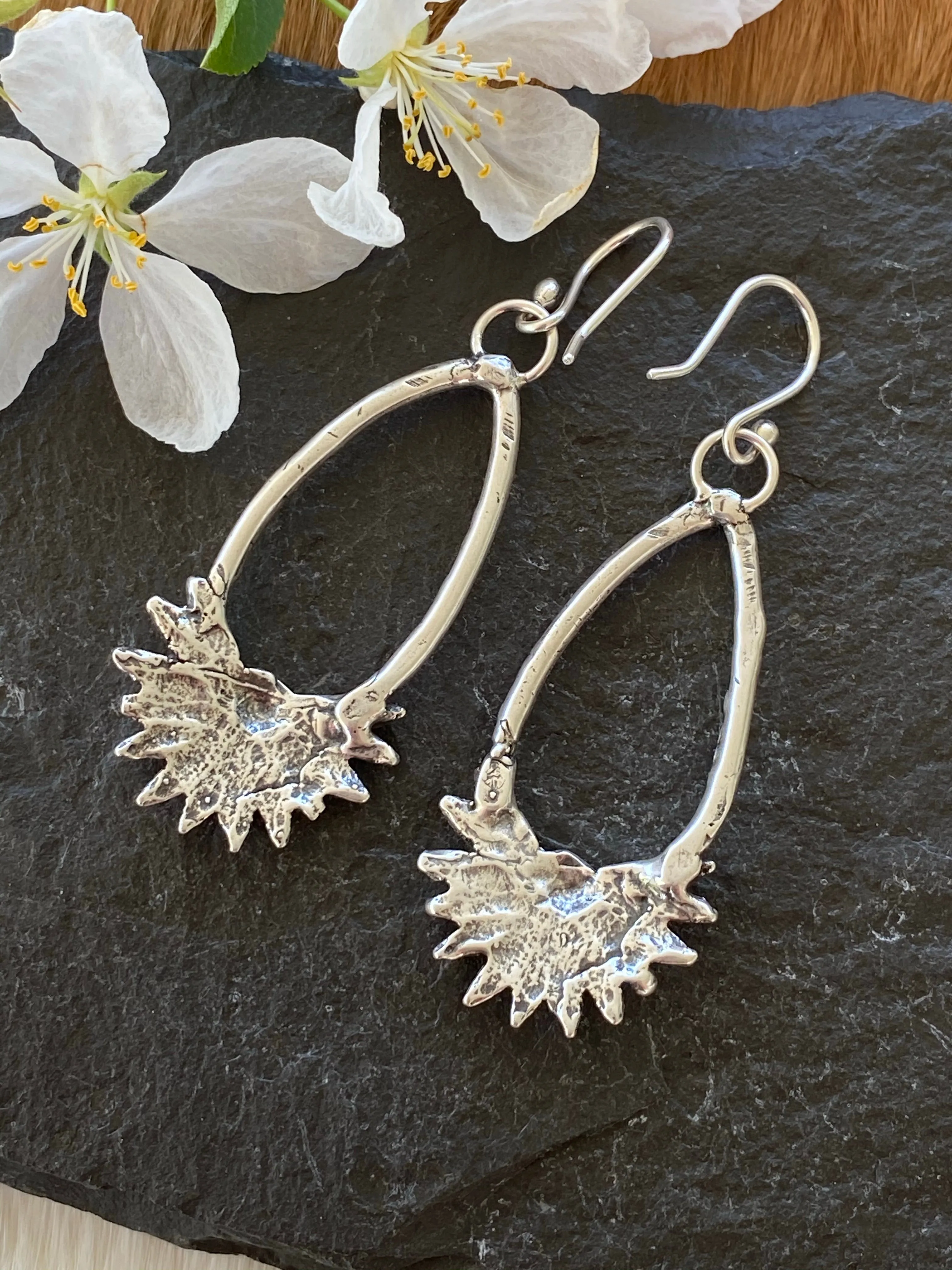 Wildflowers hand cast oval hoop earrings