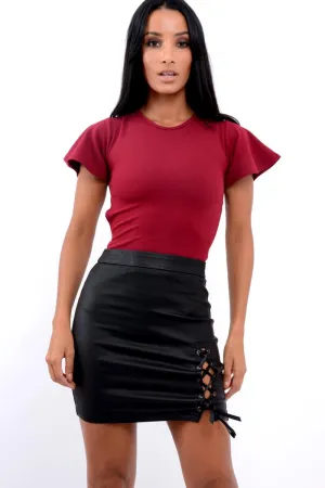 Wine Lace Up Back Bodysuit - Kyra
