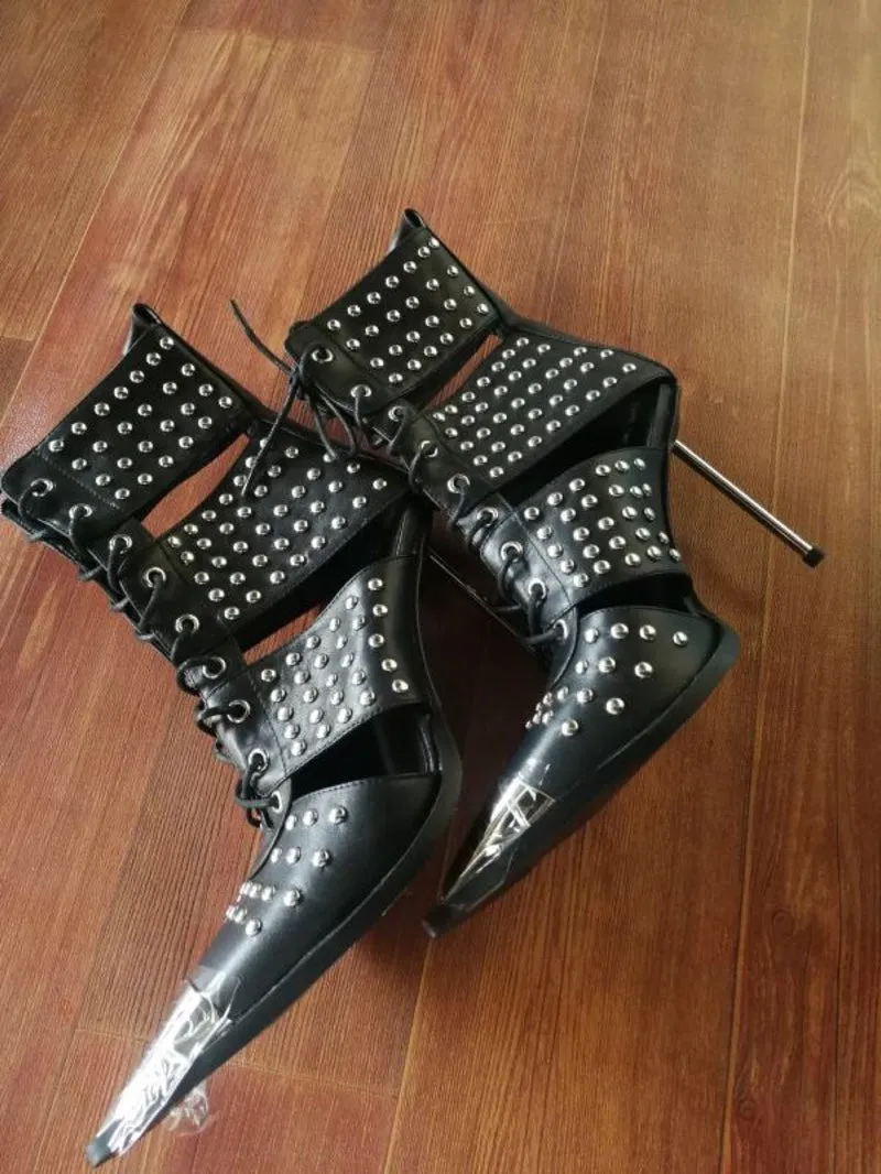 Woman punk rivet lace up boots