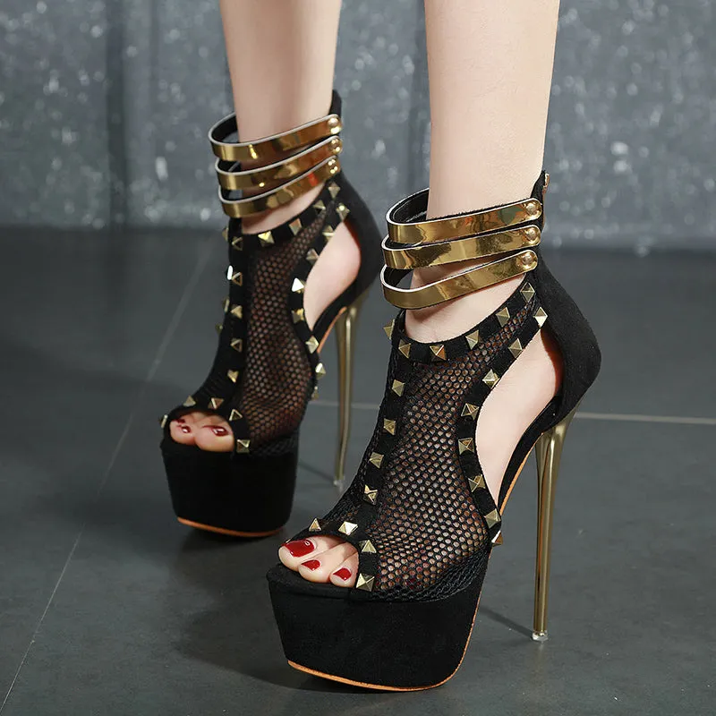Woman Sandals Summer Fashion Rivet Super High Stiletto