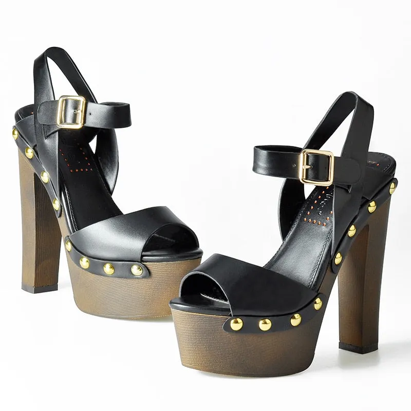 Women Sandals Wedges shoes for women high heels peep toe ankle strap platform sandals with rivet zapatos mujer