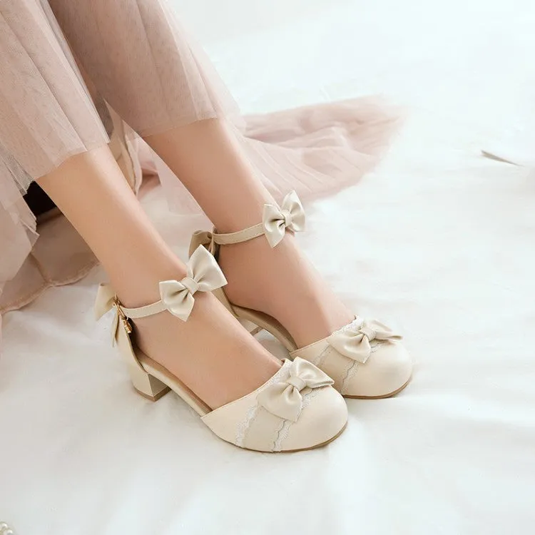 Women's Double Bow Tie Mary Jane Mid Heels Sandals