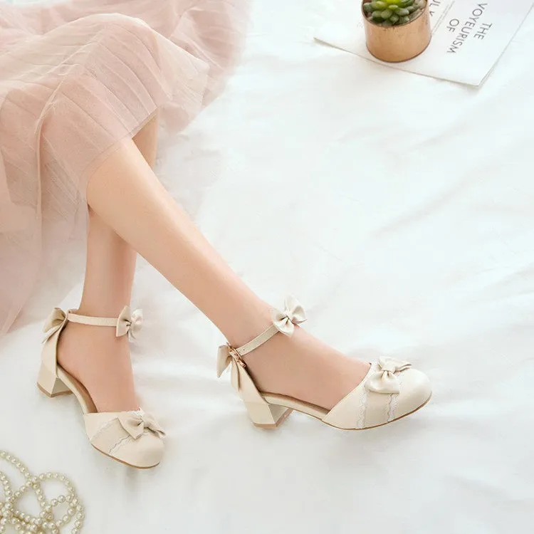 Women's Double Bow Tie Mary Jane Mid Heels Sandals