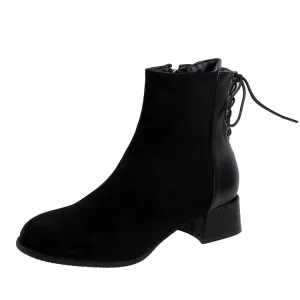 Women's Flock Pu Leather Patchwork Side Zippers Block Heel Short Boots