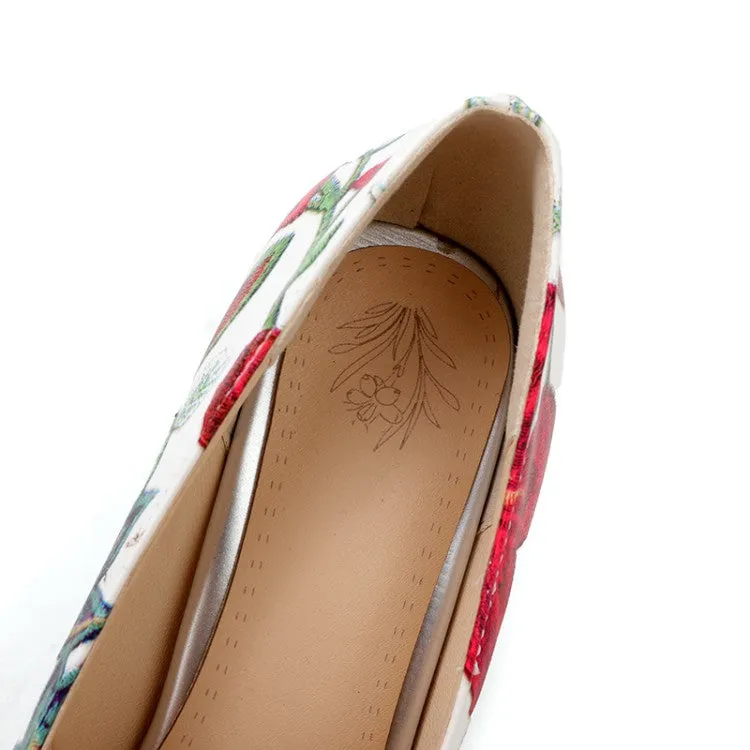 Women's Floral Print High Heel Thin Heeled Pumps