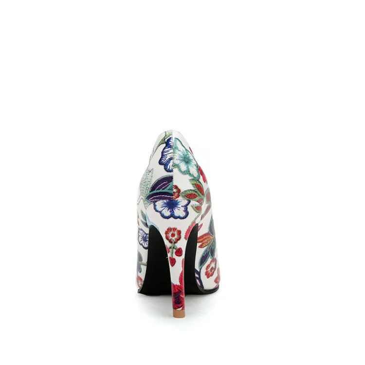 Women's Floral Print High Heel Thin Heeled Pumps