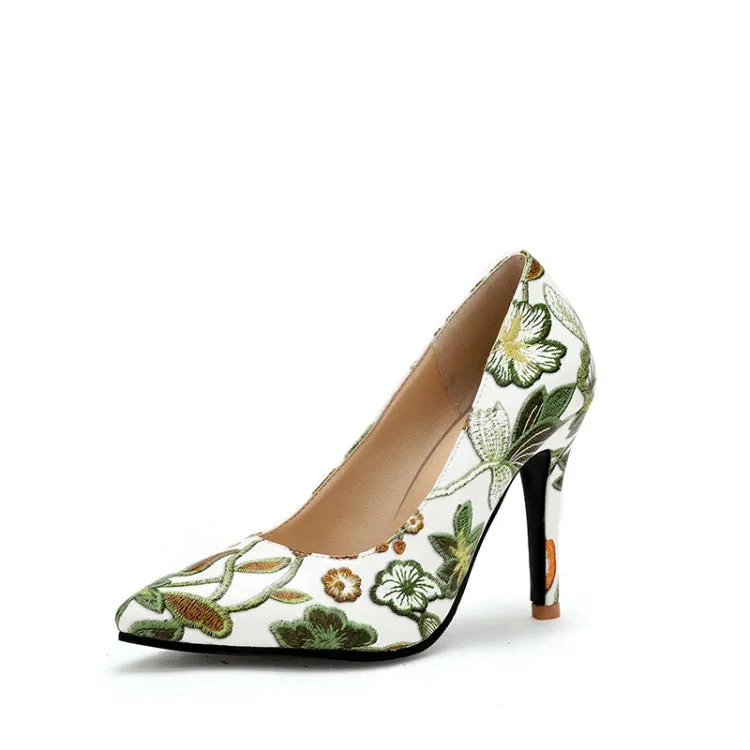 Women's Floral Print High Heel Thin Heeled Pumps