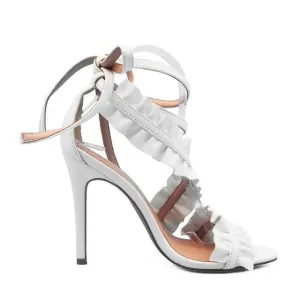 Women's Lace Up Ankle Strap Ruffle High Heels - White, Black