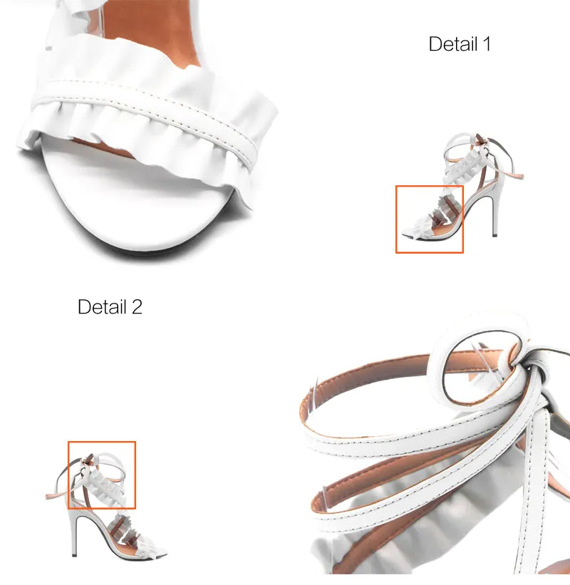 Women's Lace Up Ankle Strap Ruffle High Heels - White, Black
