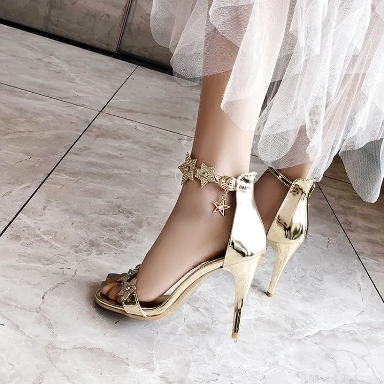 Women's Rhinestone Ankle Strap Star Decor Stiletto Heels Sandals