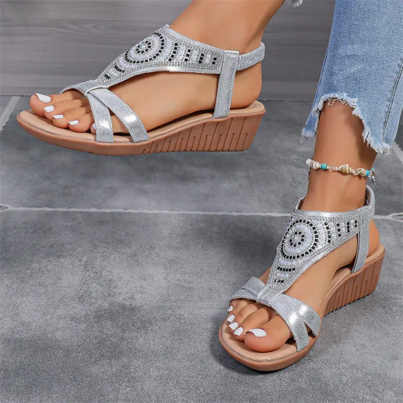 Women's Side Cutout Strap Rhinestone Sequin Sandals