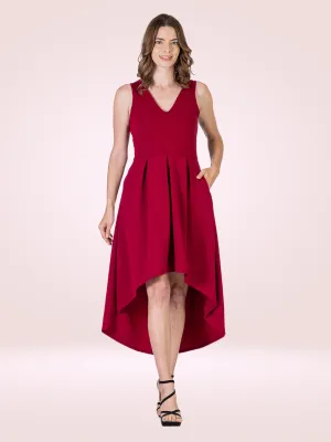 Womens Sleeveless Fit N Flare High Low Dress