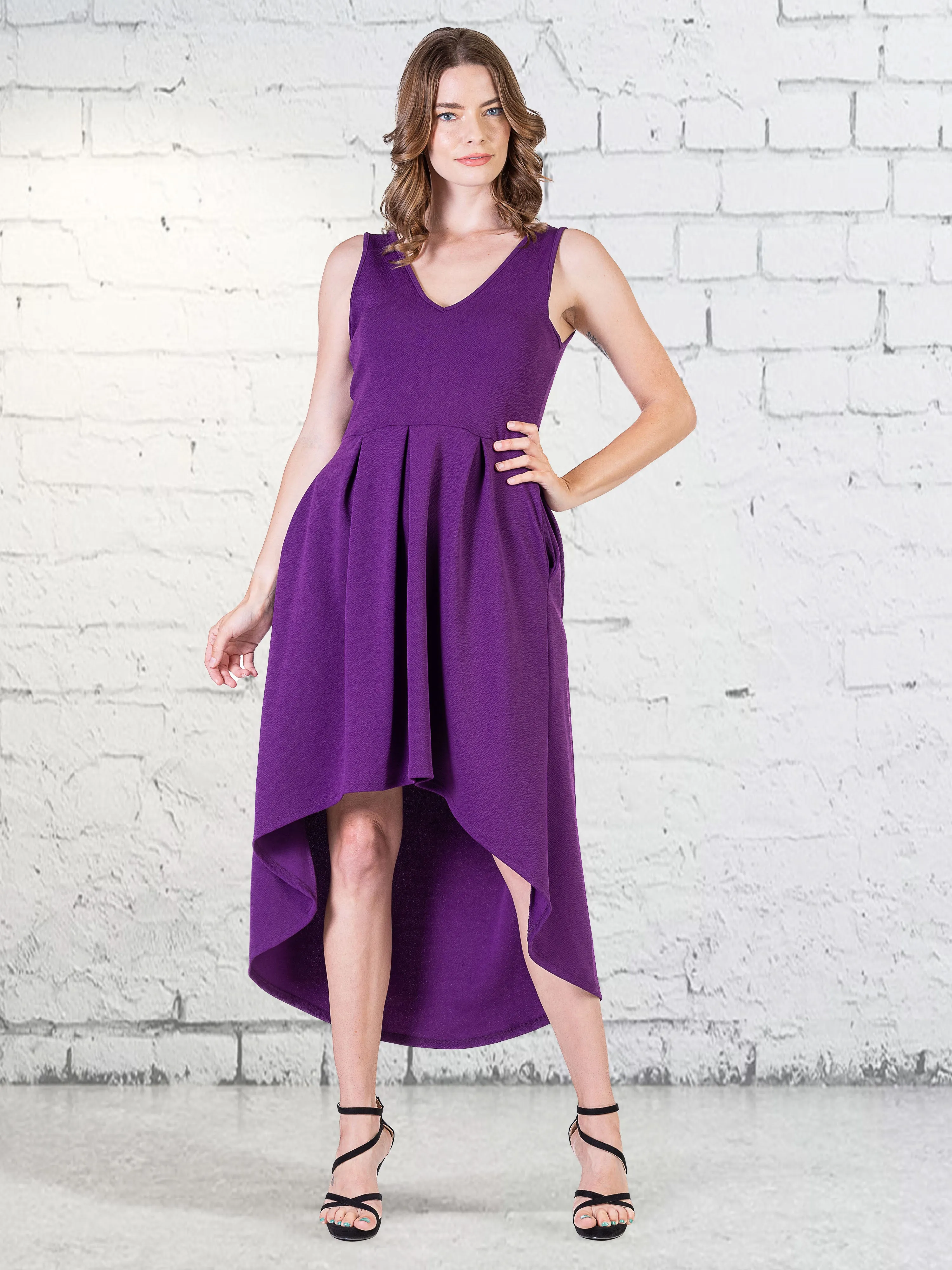 Womens Sleeveless Fit N Flare High Low Dress
