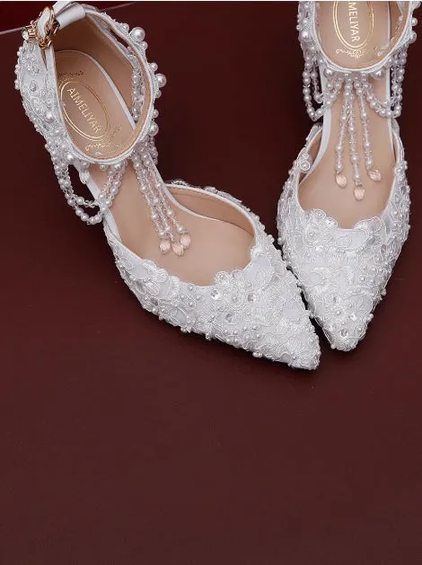 Women's Wedding Shoes Decorative Heel Wedding Heels Bridal Shoes With Beading WS0008