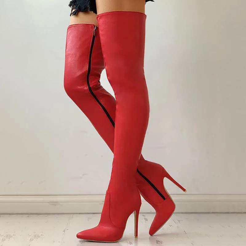 Zipper Knee-High Thin Heel Boots